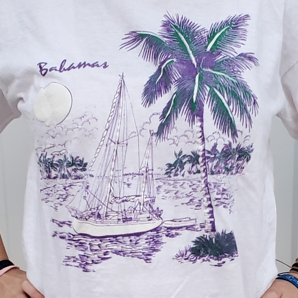Vintage 80's Bahamas Souvenir T-Shirt Pot Pourri Label Large - Picture 6 of 11